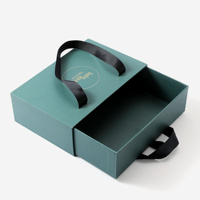 Custom Hard Cardboard Drawer Boxes Sliding Type with ribbon Handle